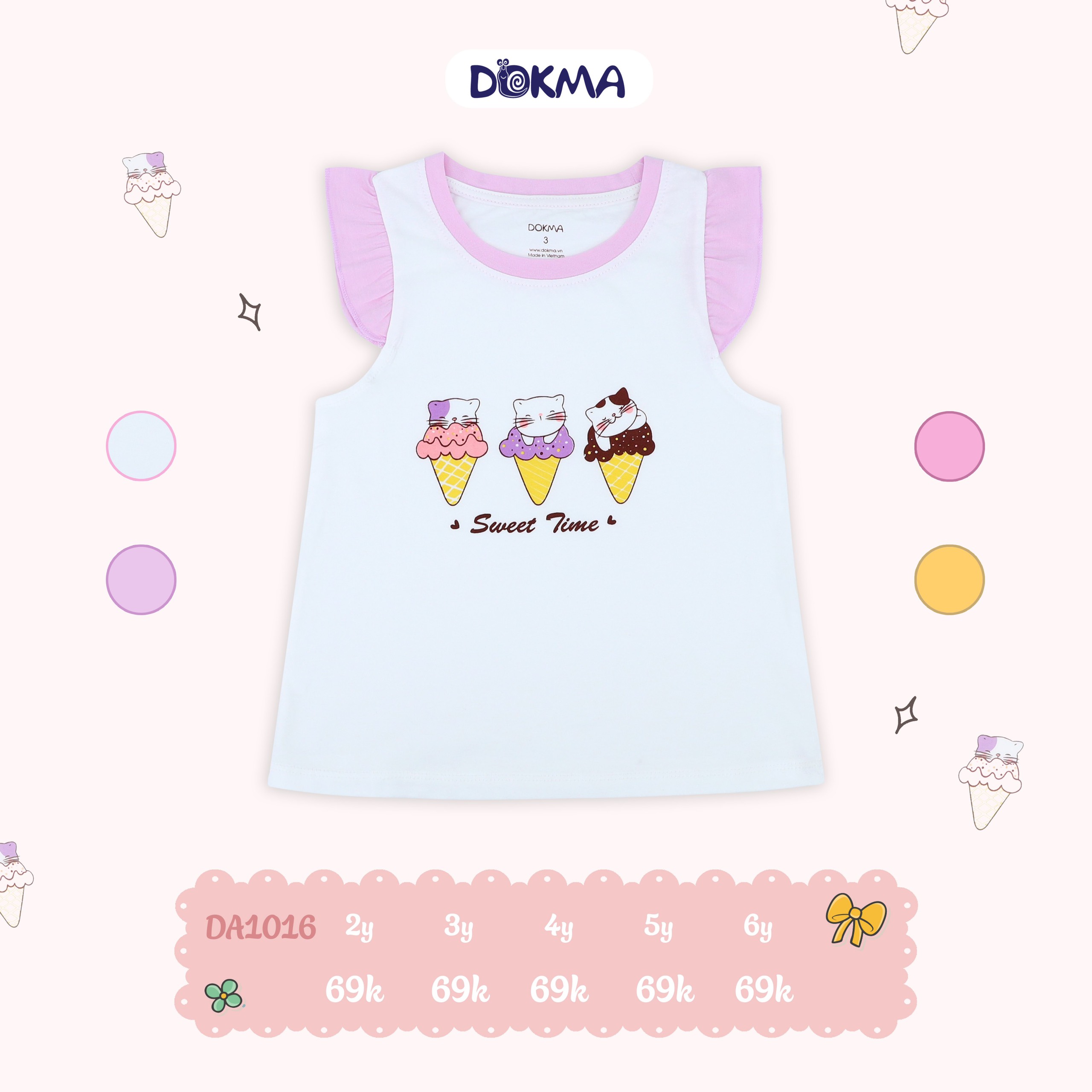 Áo cộc tay/ áo cánh tiên bé gái cotton Dokma