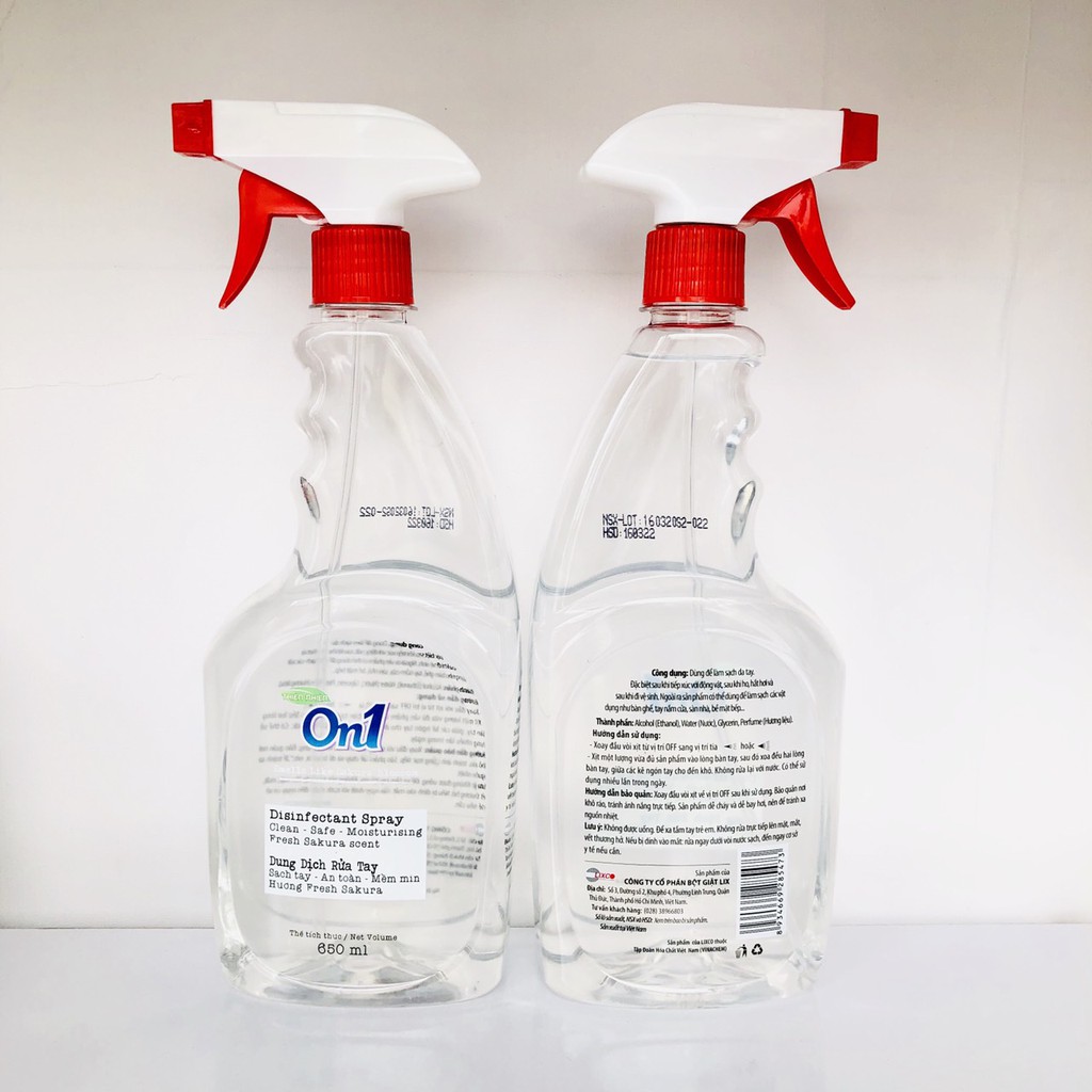 Dung dịch rửa tay và xịt sát khuẩn ON1 650ml