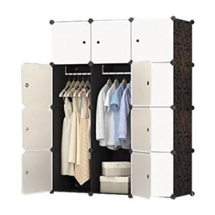Tủ Nhựa Ghép,Tủ Quần Áo,Tủ Nhựa Đựng Quần Áo Đa Năng Đủ 12 Ô Đen Cửa Trắng