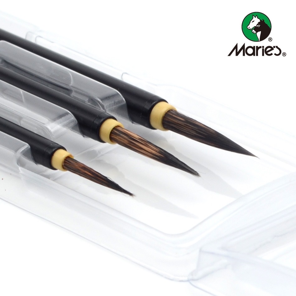 BỘ 3 CÂY CỌ LÔNG SÓI VIẾT THƯ PHÁP MARIE'S (HỘP NHỰA, THÂN CỌ ĐEN)