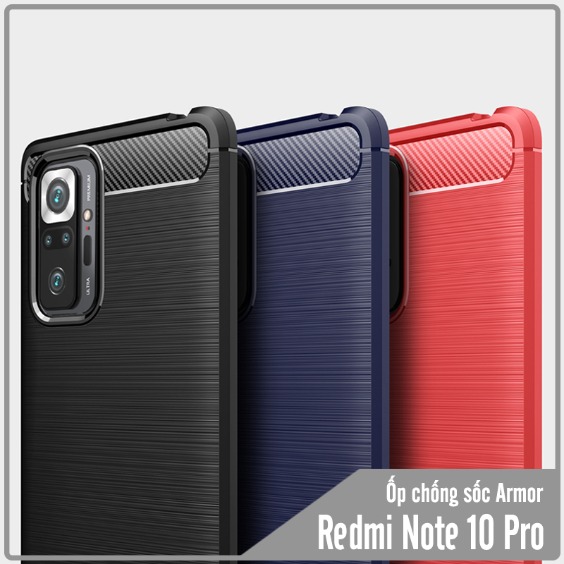 Ốp lưng cho Xiaomi Redmi Note 10 Pro Chống sốc - Rugged Carbon phay xước không bám vân tay