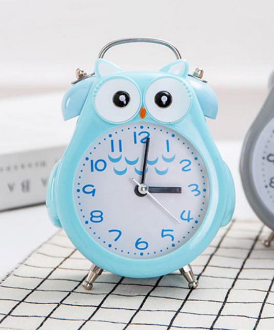 Đồng hồ báo thức kim loại hình CÚ MÈO đáng yêu, đồng hồ chuông đôi cao cấp hình động vật có đèn dễ thương