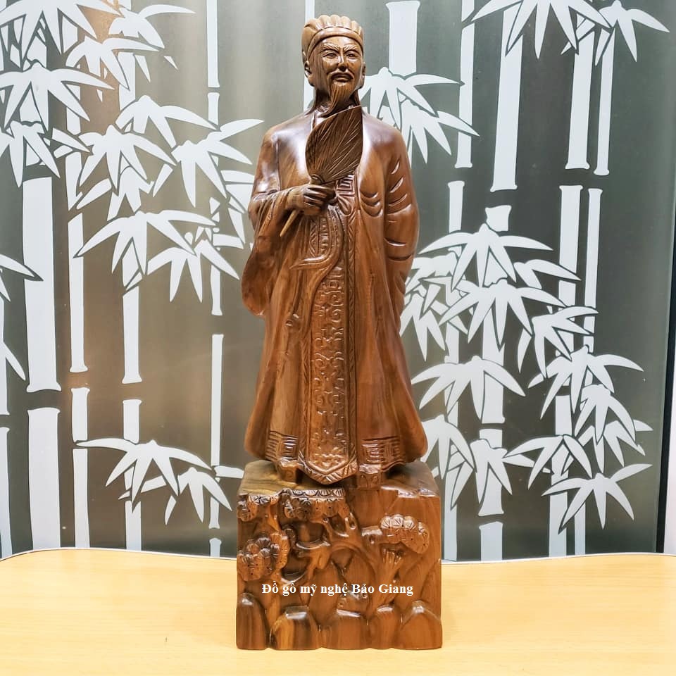 Tượng khổng minh gỗ bách xanh cao 40 cm