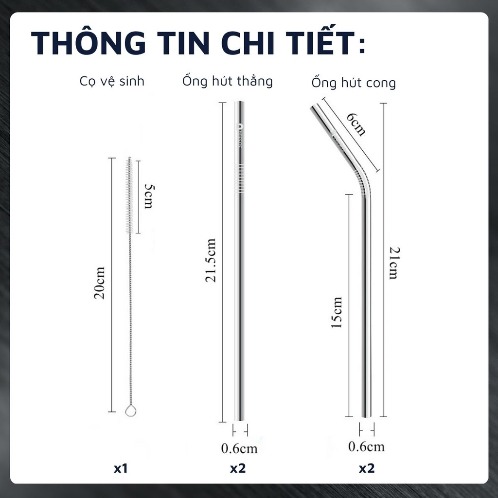 Ống hút Inox 304 cao cấp bằng thép không gỉ an toàn cho sức khỏe