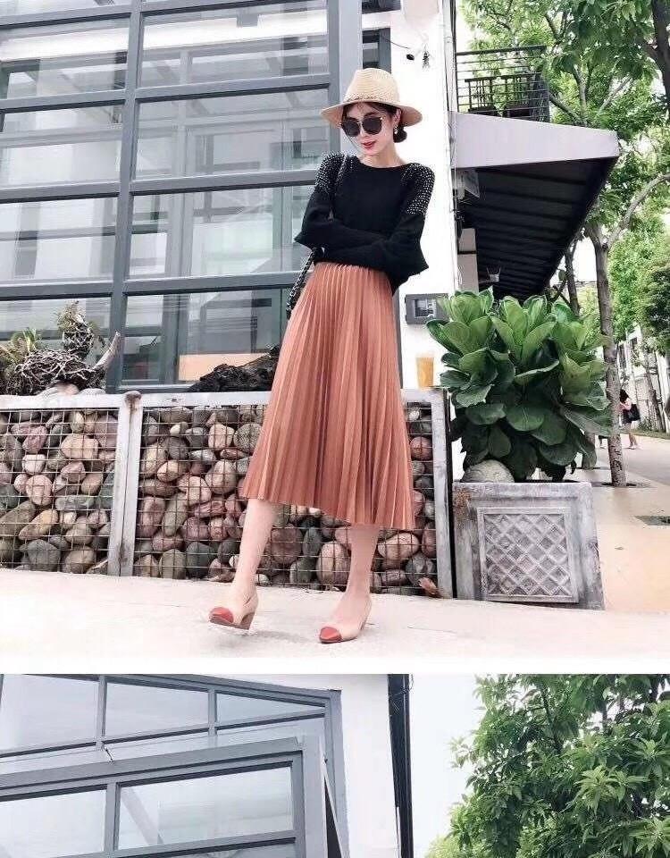 Chân váy xoè xếp li dáng dài
