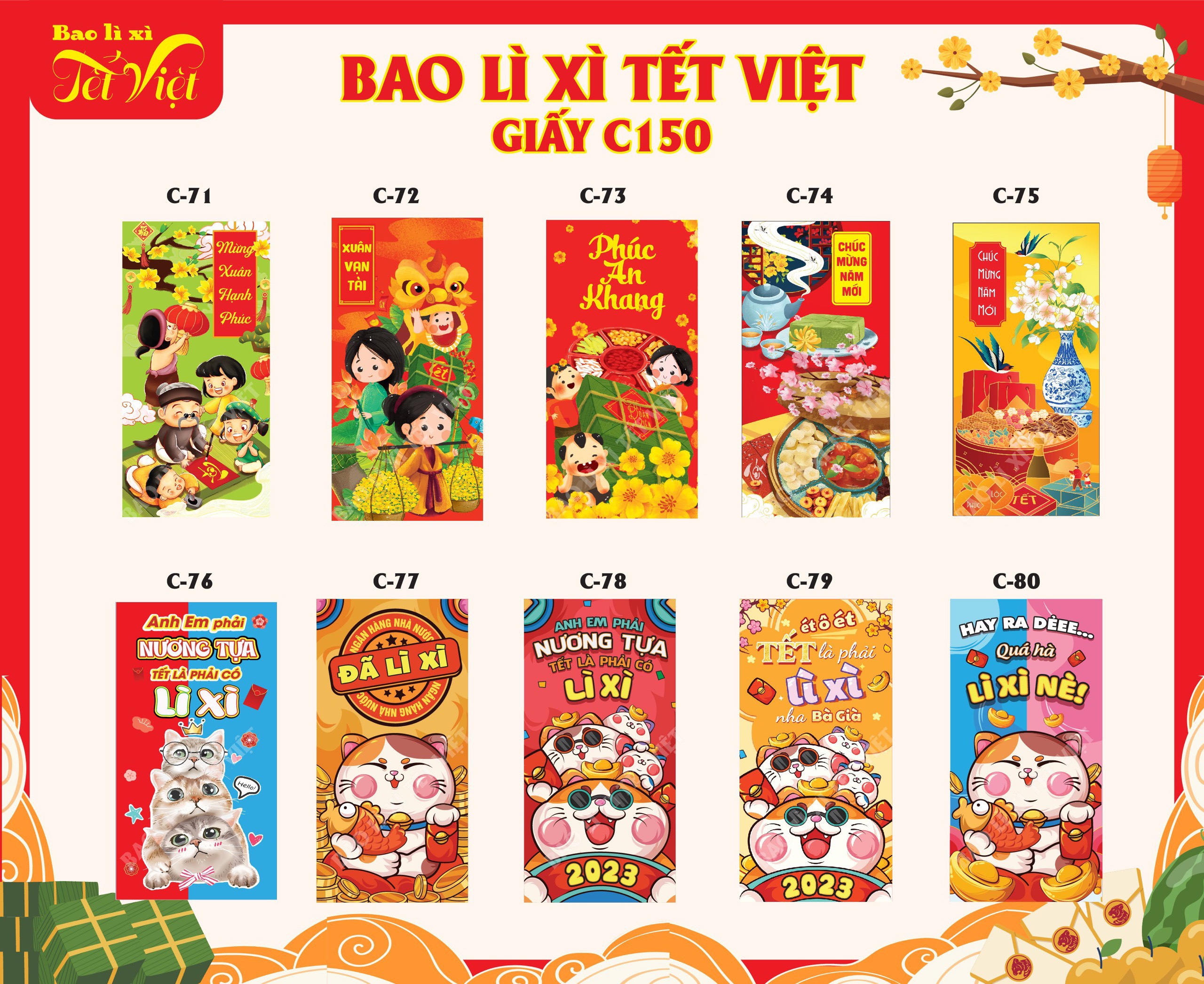 Combo 100 Bao Lì Xì Tết 2023 Mix 20 Mẫu (giao mẫu ngẫu nhiên)