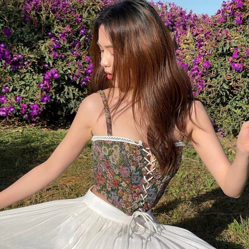 Áo hai dây croptop nữ thổ cẩm đan dây, họa tiết thổ cẩm