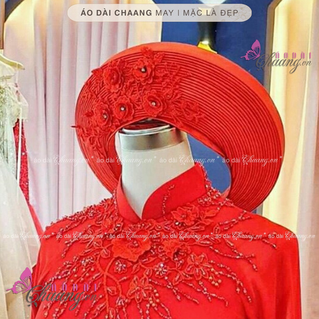Áo dài cưới áo dài cô dâu đỏ lụa ngọc đẹp đính đá ngọc thủ công cao cấp