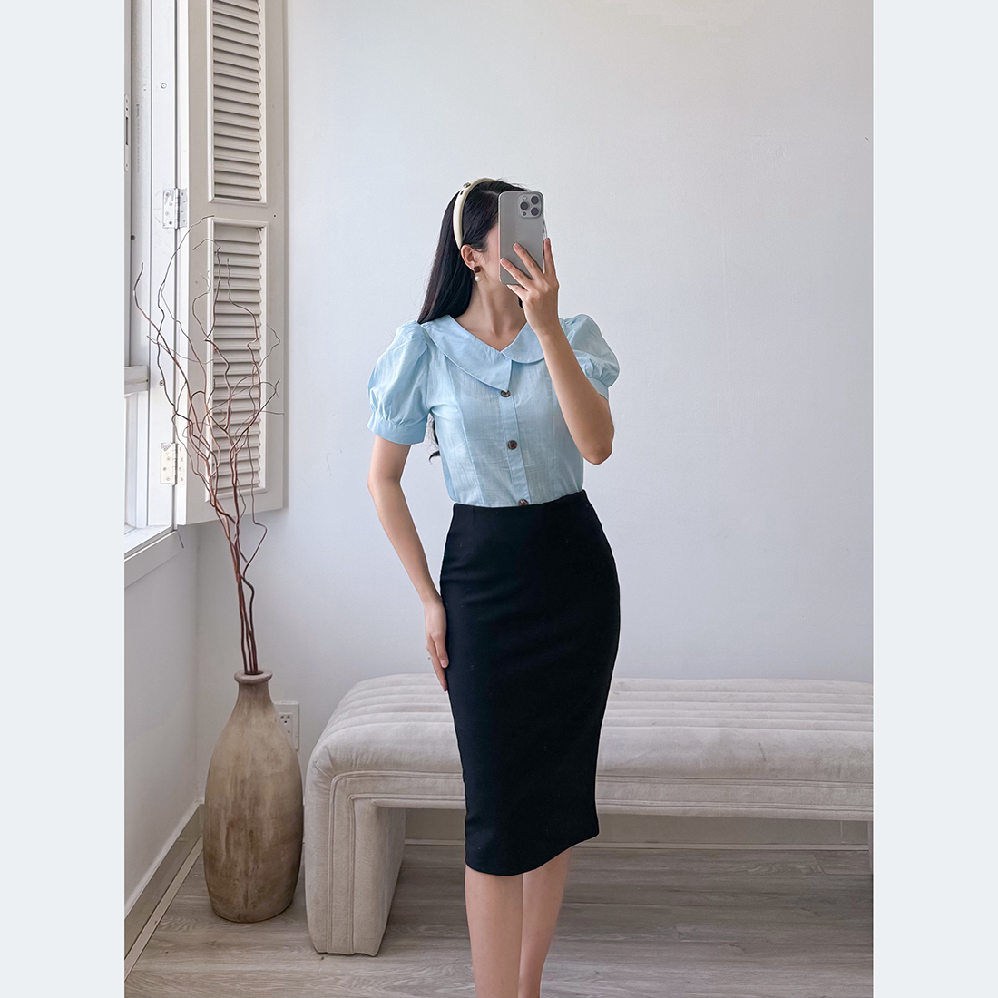 Áo kiểu công sở cổ sen cách điệu thời trang Eden - ASM218