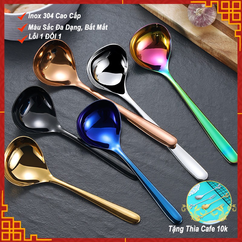 Muỗng, Thìa Múc Canh/Soup Jiashi Inox 304 muong thia lòng sâu phong cách bắc âu nhiều màu sắc hàng nội địa cao cấp MTM01