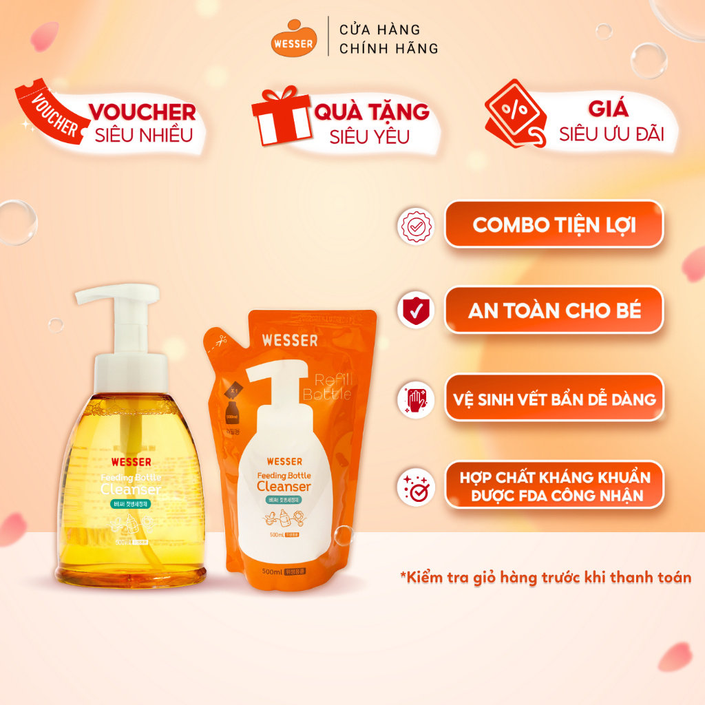 Combo of Wesser Bottle and Nipple Cleaner, 500ml Bottle and Bag, Made in Korea