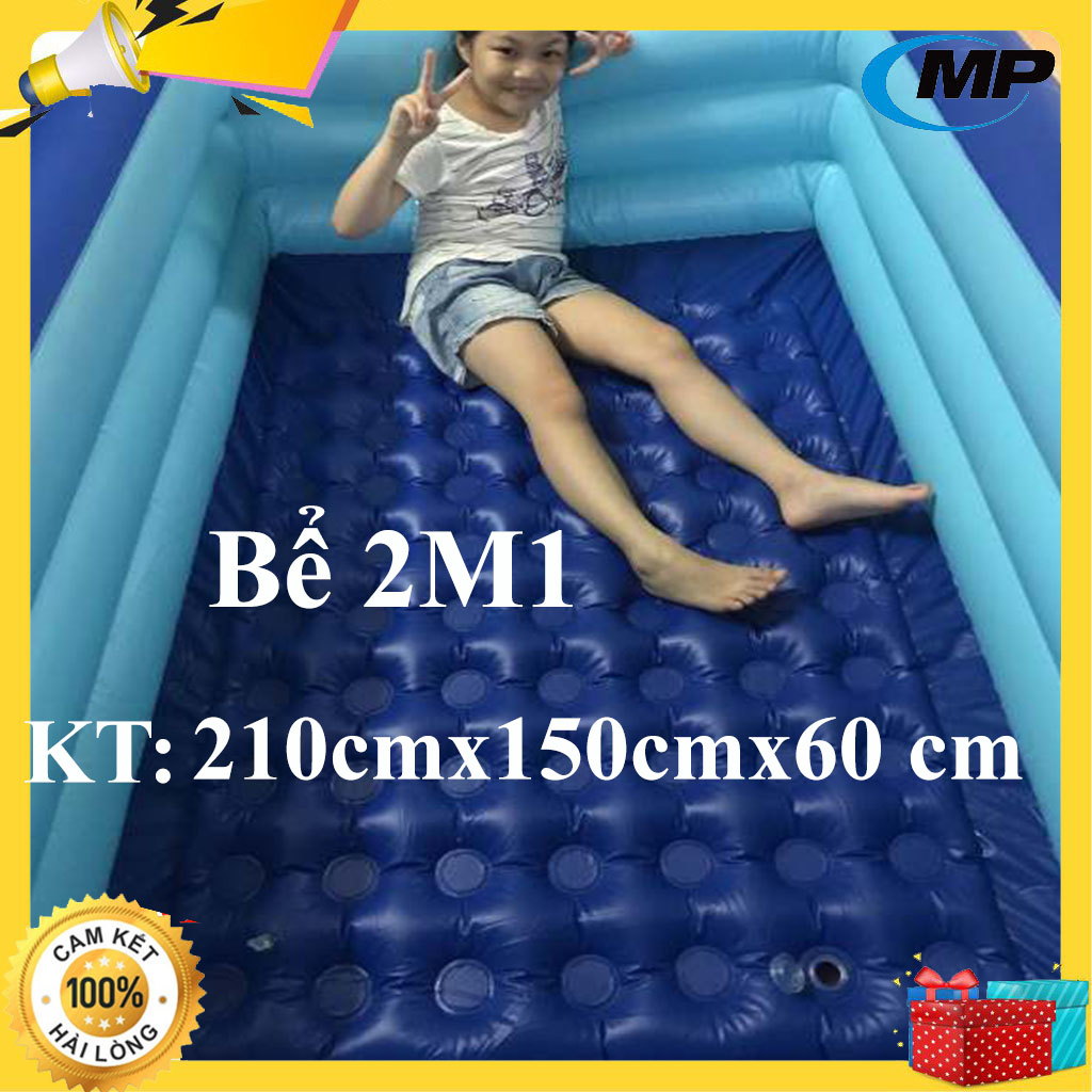 [TẶNG BƠM ĐIỆN] Bể bơi phao 3 tầng cho bé size to kích thước chưa bơm 210x150x65cm tặng kèm keo và miếng vá, Hồ bơi phao CỠ LỚN cho bé và gia đình Loại dày tặng kèm BƠM CHÂN VÀ Miếng Vá