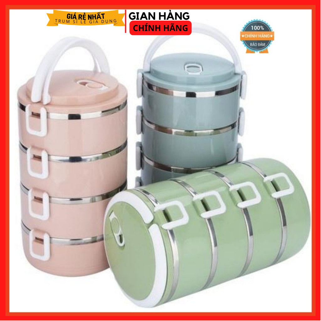 Hộp Đựng Cơm 4 tầng, Cặp Lồng Cơm Giữ Nhiệt Lúa Mạch Ruột Inox Chất Lượng Số 1, Hộp đựng cơm văn phòng