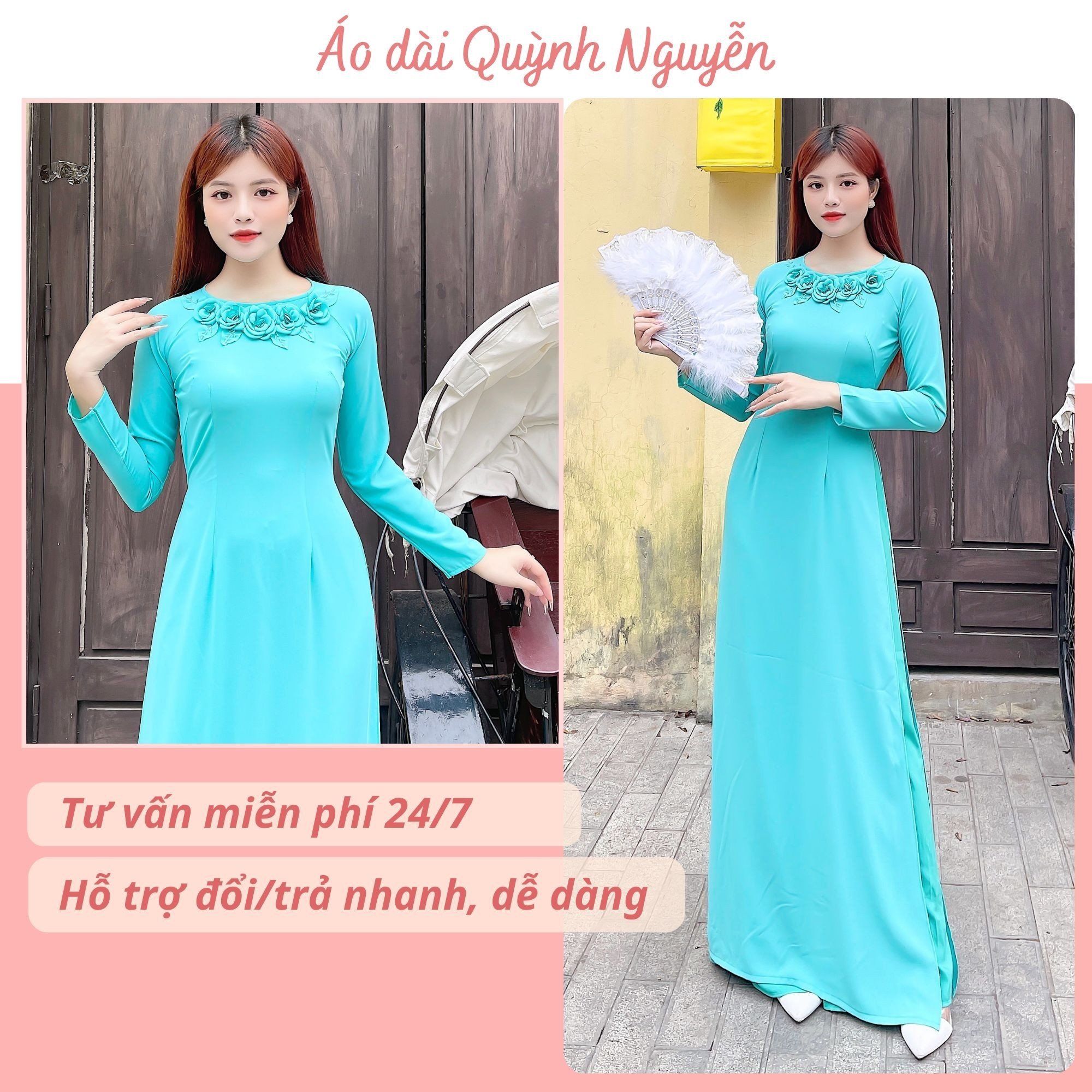 Áo dài cách tân áo dài lụa mỹ đính hoa nổi trẻ trung thanh lịch MÃ TK37