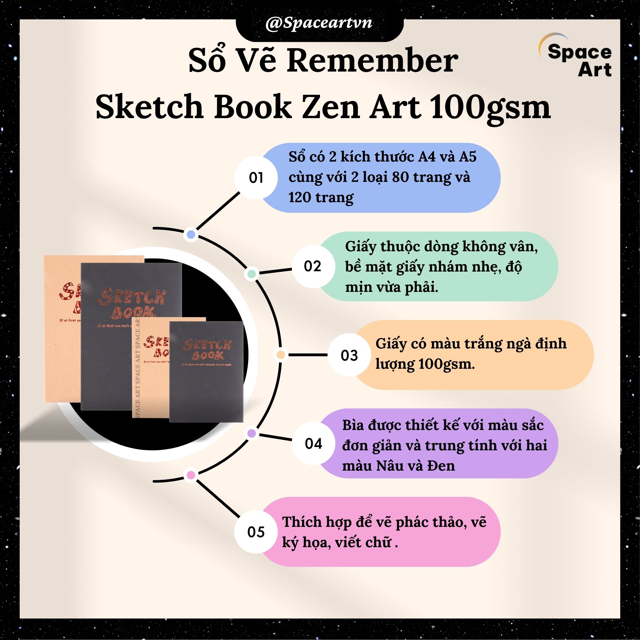 Sổ Vẽ Chì Remember Sketchbook Zen Art 100gsm