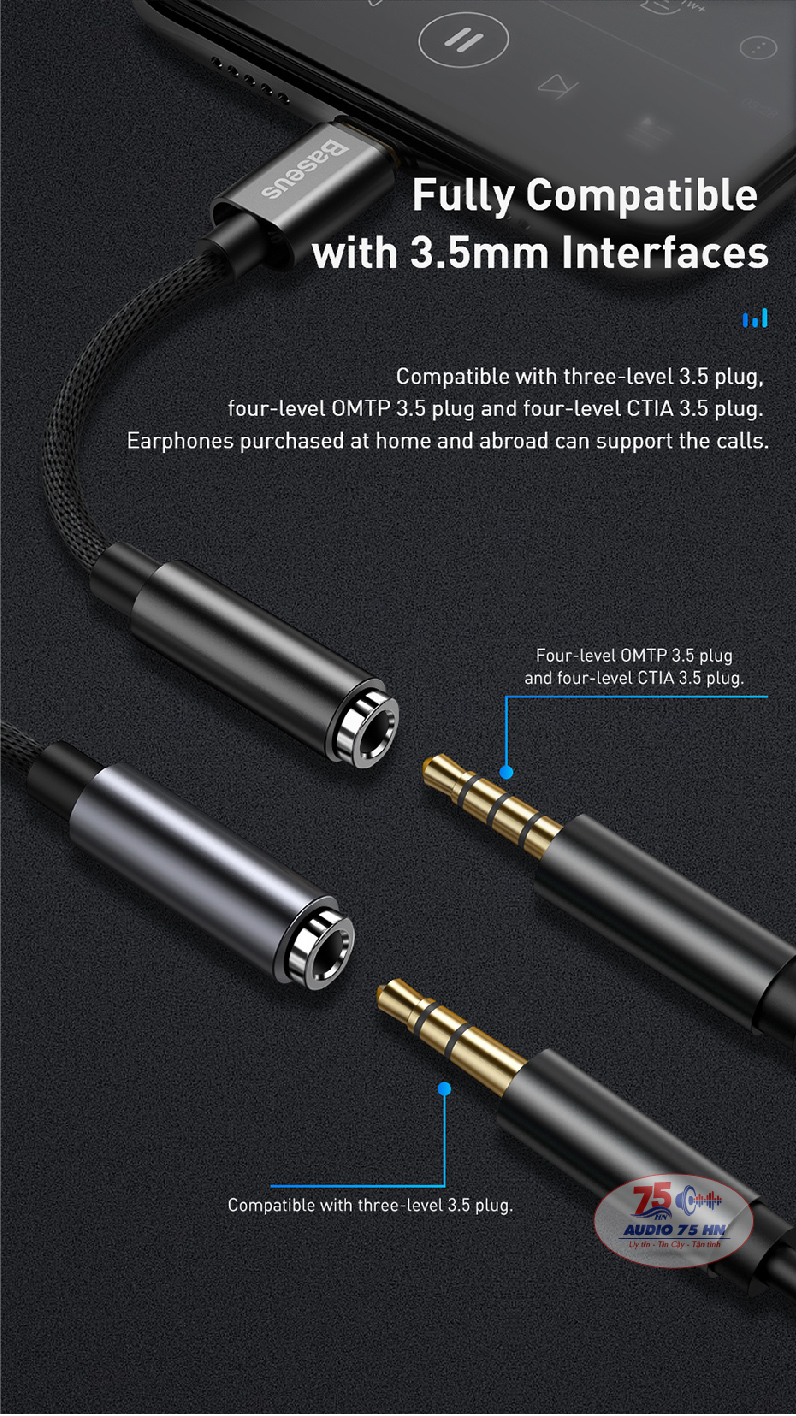 {Chính hãng} Jack chuyển đổi BASEUS L3.5 từ cổng LIGHTNING sang chân 3.5mm