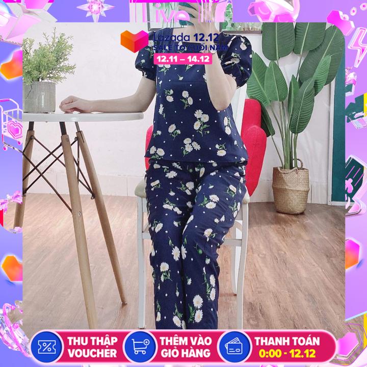 Đồ bộ mặc nhà, mặc sau sinh cổ vuông vải LỤA mềm mịn