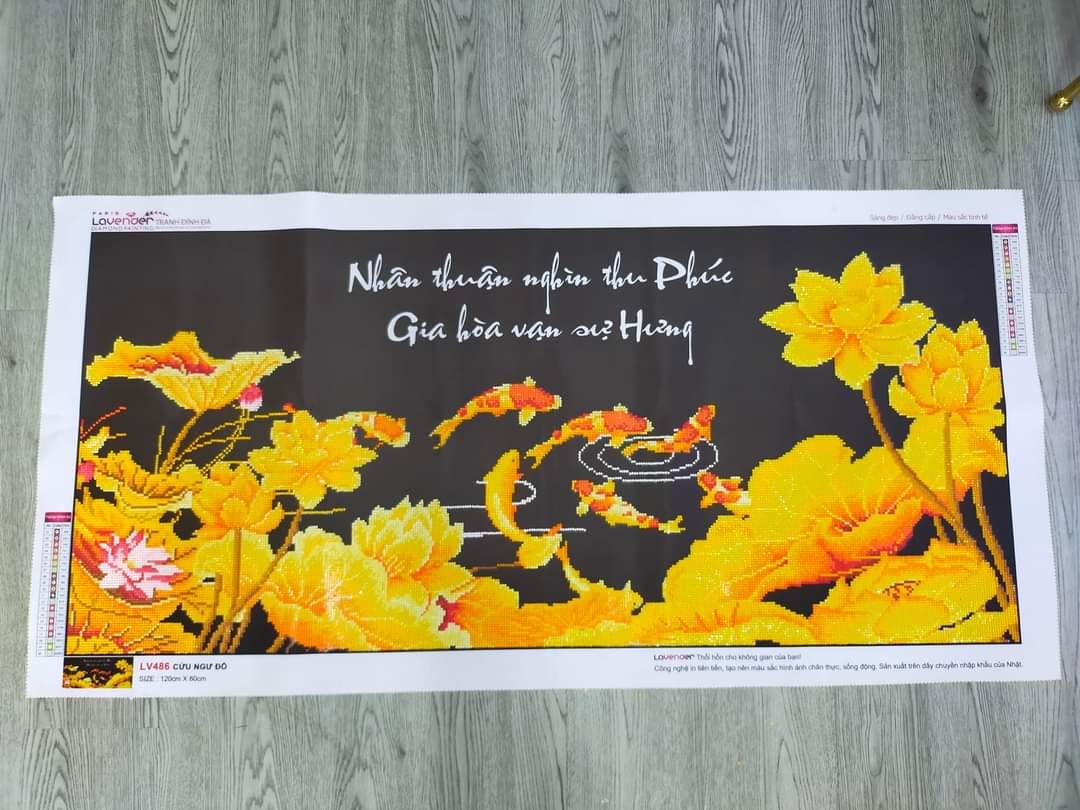 Tranh đính đá Cá Chép Hoa Sen (Gia Hòa Vạn Sự Hưng) - tranh chưa đính đá