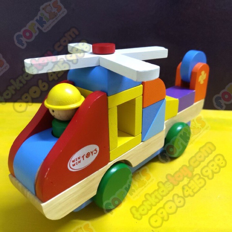 Trực thăng lắp ráp winwintoys đồ chơi bằng gỗ cho bé 2 tuổi