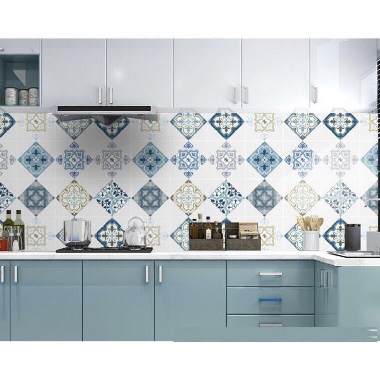 Combo 3m decal dán bếp tráng nhôm cách nhiệt mẫu ô vuông trắng xanh khổ 60cm