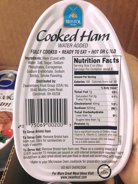 Thịt hộp Cooked Ham Bristol 454g (Thịt  Xông khói USA)
