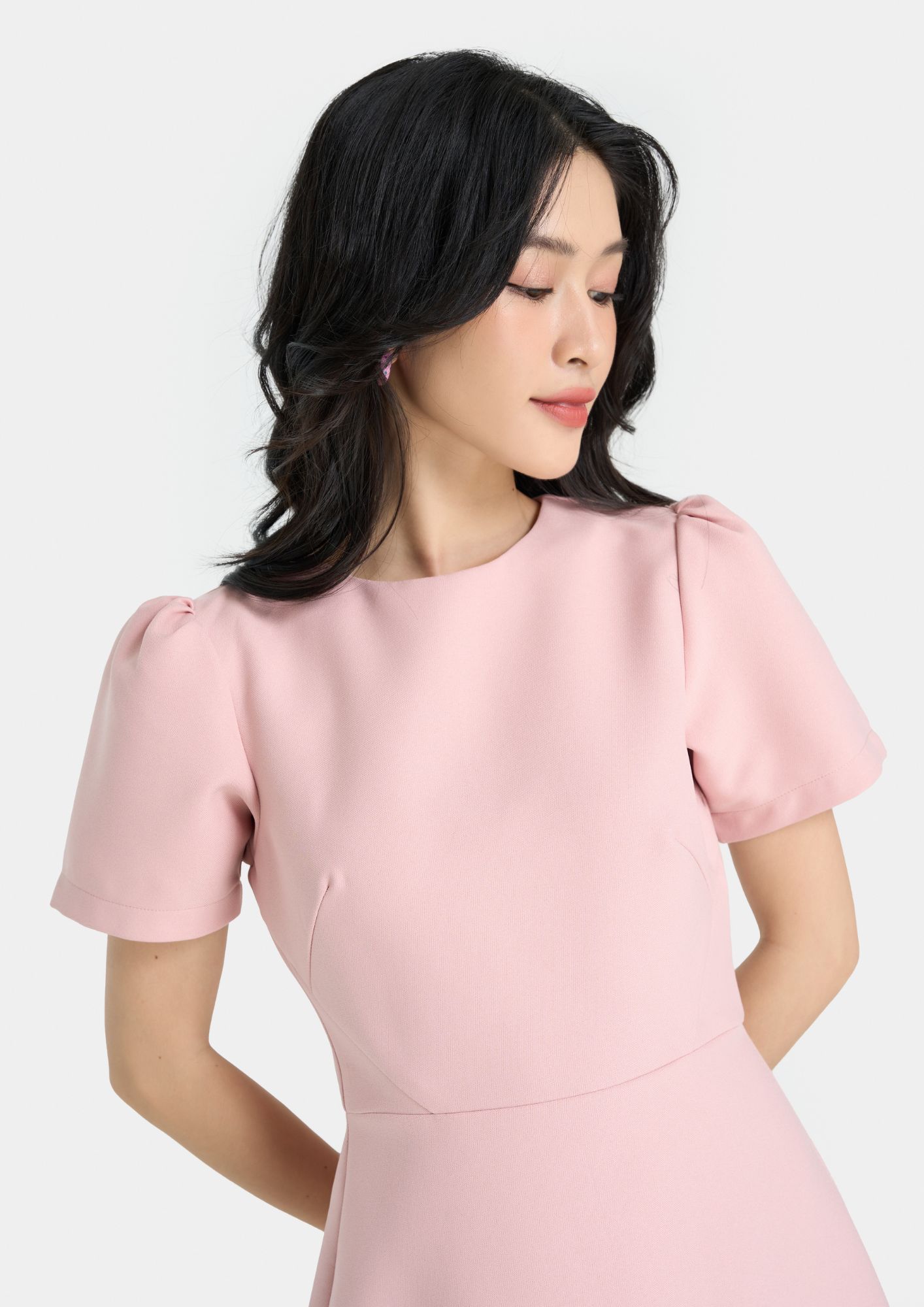 Đầm Lửng Nữ Thời Trang HNOSS Kiểu Basic Tay Ngắn HNDLU030