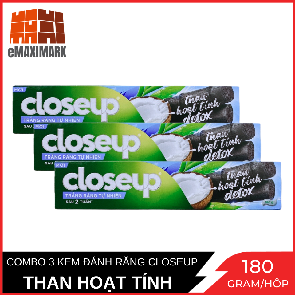 Combo 3 kem đánh răng closeup than hoạt tính detox tuýp 180g