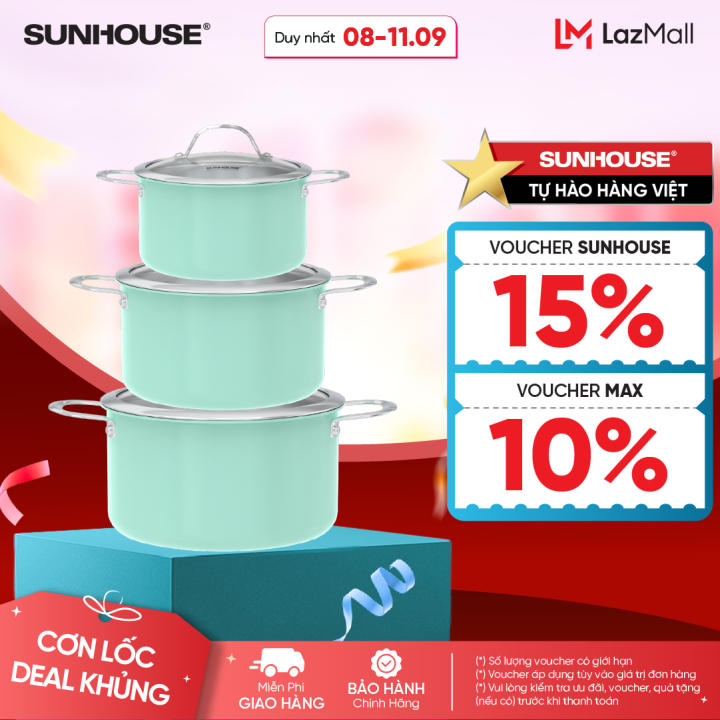 Bộ nồi inox đa lớp Sunhouse Mama SHG708 - 16/20/24cm - 3 lớp nguyên khối - An toàn chống oxy hóa - Dùng mọi loại bếp - Hình ảnh 2