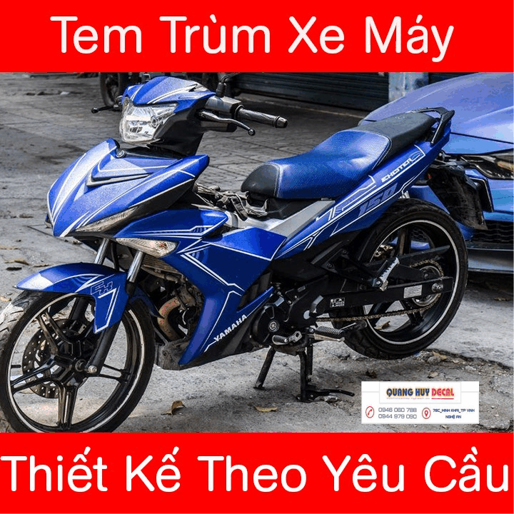 Tem trùm xe exciter 150 xanh nhám chỉ bạc đẹp - Tem  dán xe máy exciter 150 xanh nhám thiết kế theo yêu cầu - tem trùm exciter 150 độ chế đẹp và rẻ chất