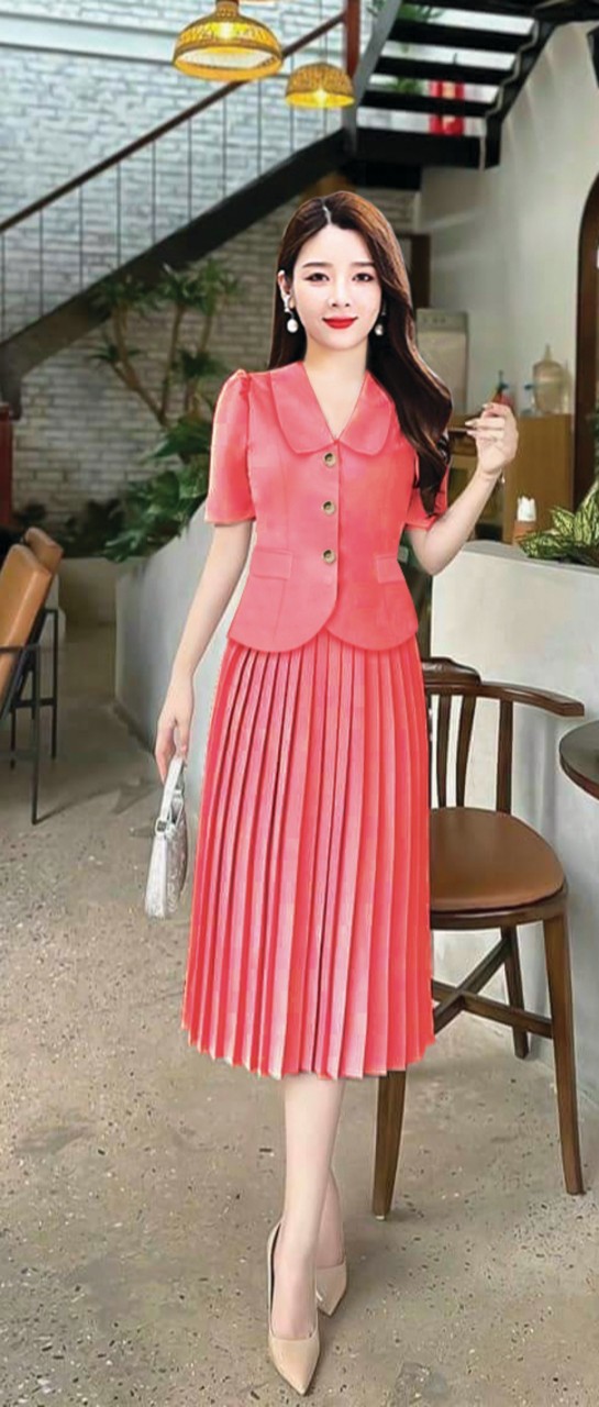 [HCM]SET CỔ VEST NÚT BỌC CHÂN VÁY DẬP LY