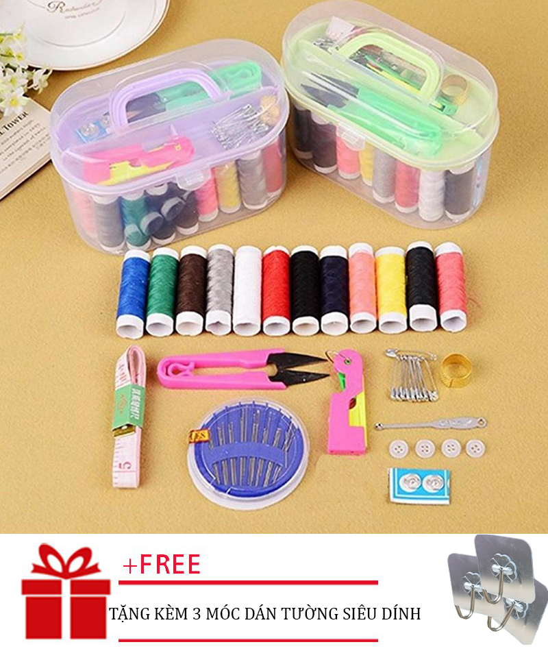(Tặng Kèm 3 Móc Dán) Hộp kim chỉ đa năng 55 món tiện dụng, hộp kim chỉ gia đình