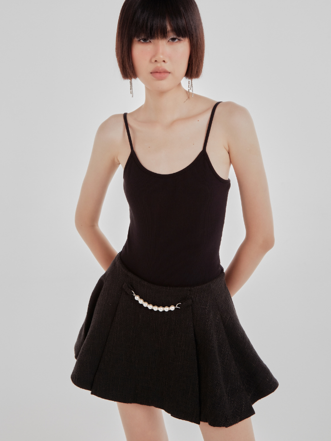COCO SIN - Váy Mini Tweed Đen Phối Pearl