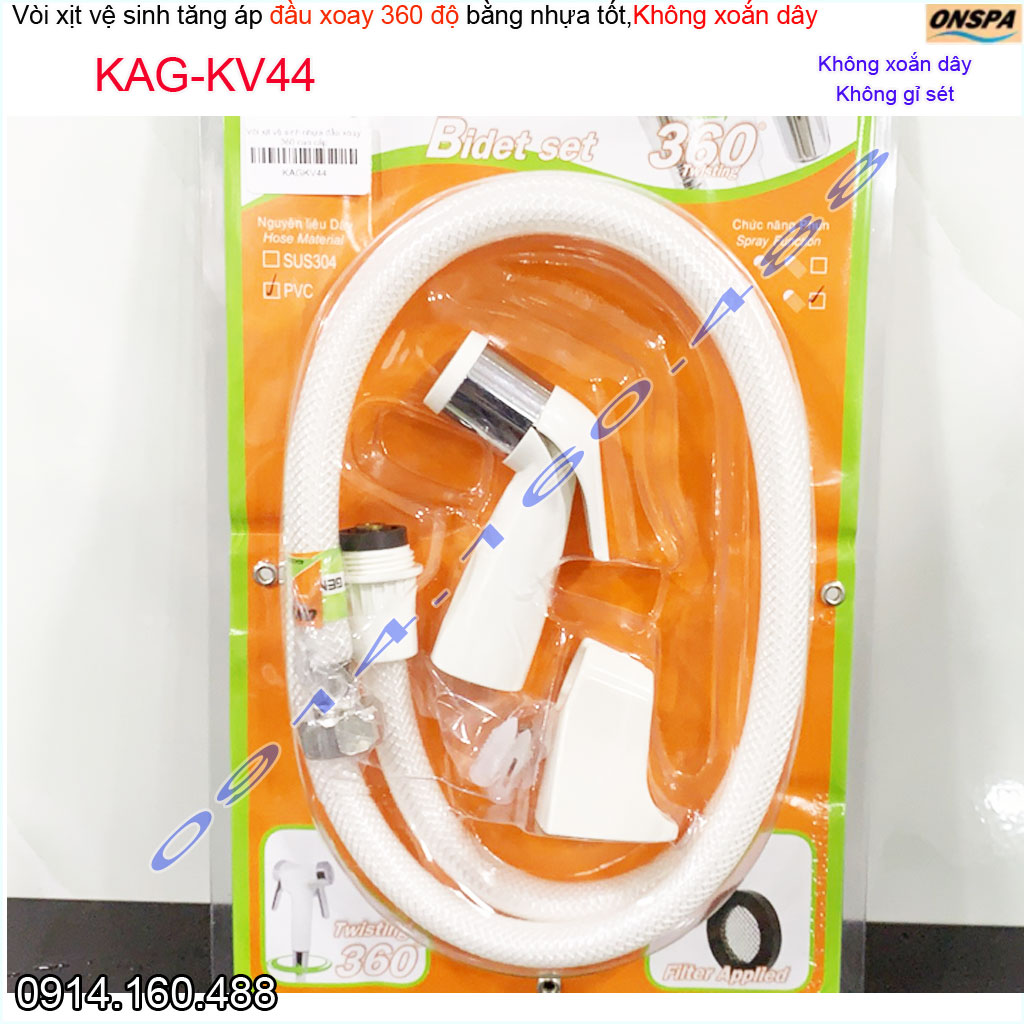 [HCM]Vòi xịt vệ sinh nhà tắm Onpas KAG-KV44, vòi rửa bồn cầu dùng cho nước phèn vùng biển, dây xịt cao cấp 100% nhựa trắng siêu bền