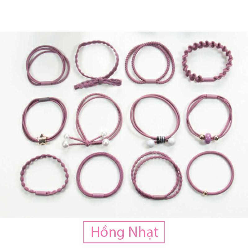 Set chun tóc, cột tóc, dây chun, phụ kiện tóc Hàn Quốc 12 mẫu  VVN1651
