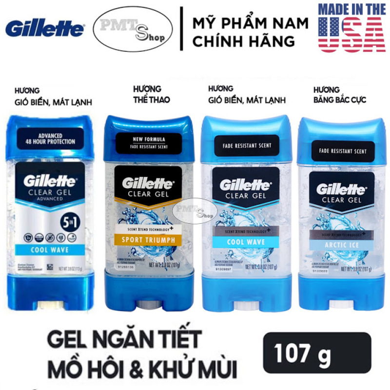 [USA] Lăn khử mùi nam Gel Gillette 107g Cool Wave 5in1 | Sport TriumPh | Arctic Ice - Mỹ