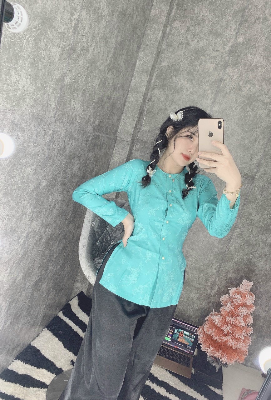 Áo bà ba cổ tròn truyền thống ( vãi gấm )