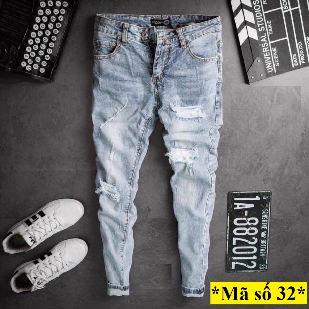 Quần jean nam rách cào xước màu xanh cao cấp hàn quốc, chất liệu jean mềm, dày dặn, co giãn tốt, chuẩn men siêu rẻ và đẹp (size 28-34) Menshopps JN005