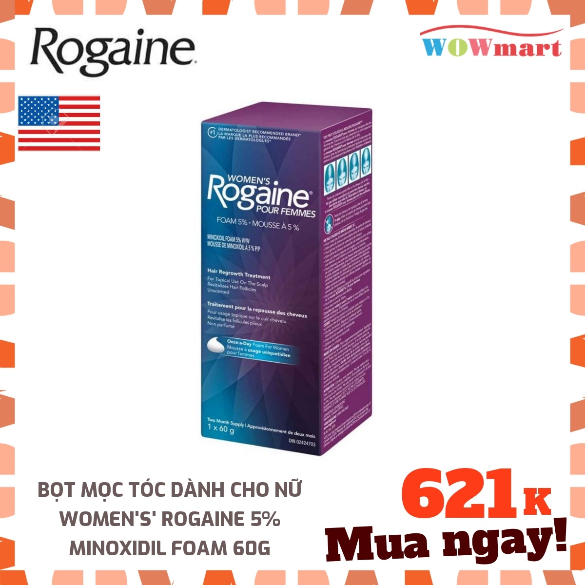Bọt mọc tóc dành cho nữ Women's' Rogaine 5% Minoxidil Foam 60g - [Mỹ]