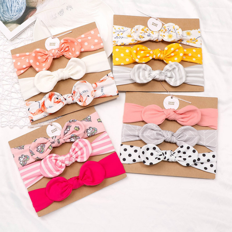(BD01TE) Set 3 băng đô phối nơ cho bé gái