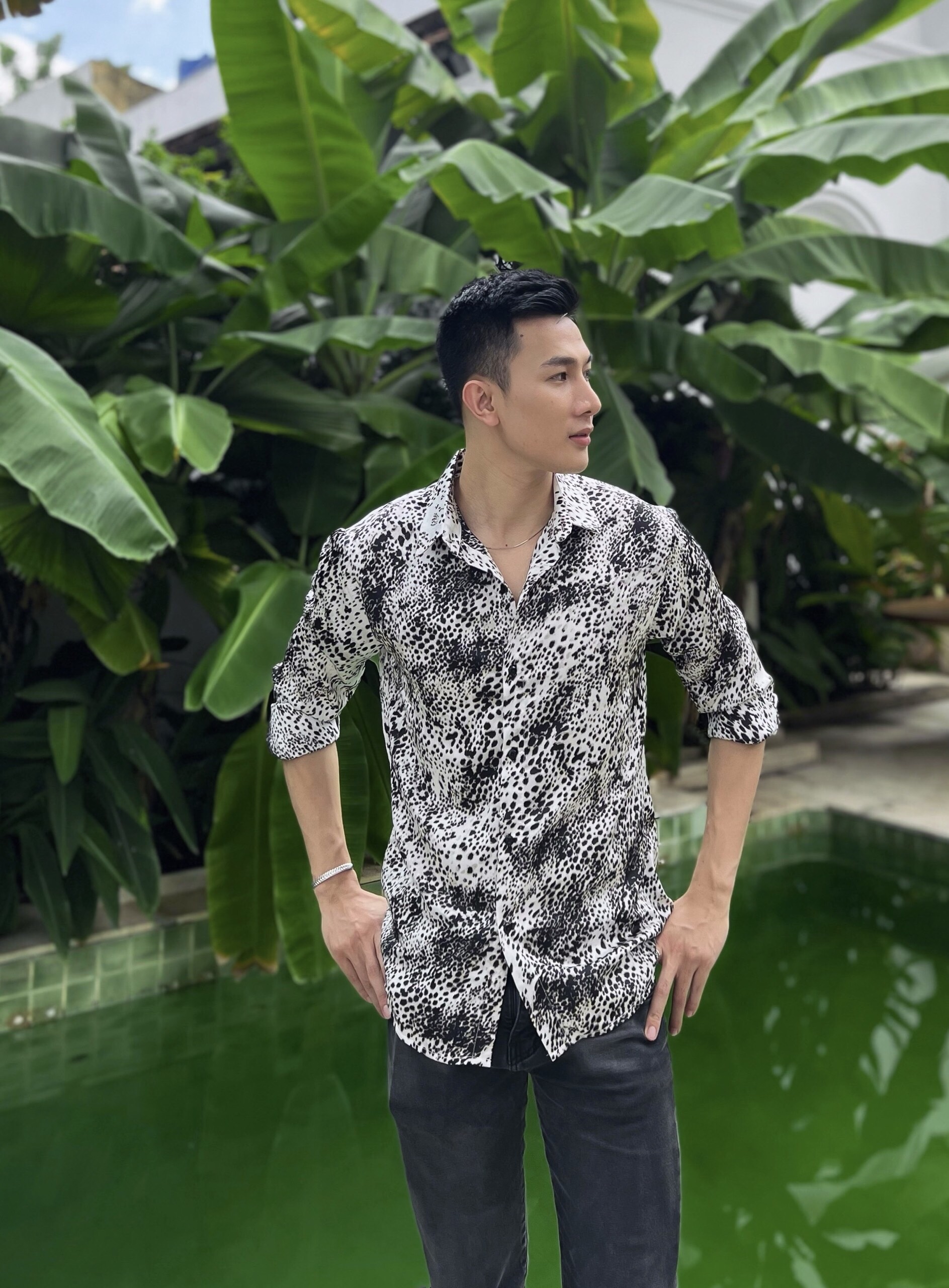 Áo sơ mi nam họa tiết vải lụa cao cấp S55
