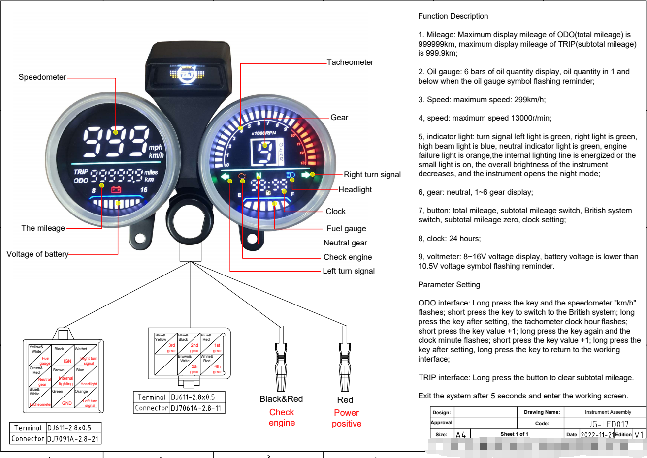 For Suzuki GN 125 Digital Motorcycle Speedometer Tachometer Meter Assembly Speedometer Odometer Gauge Gear Indicator Instrument