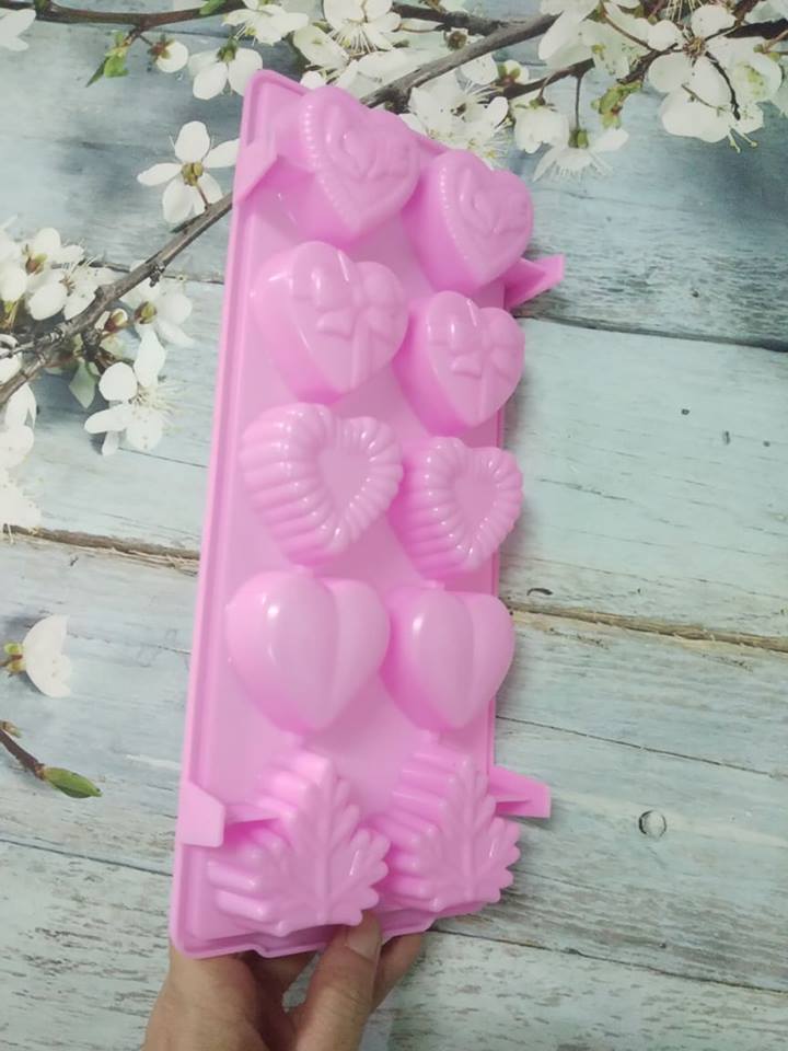 KHUÔN LÀM ĐÁ THẠCH RAU CÂU TIM LÁ 10 Ô