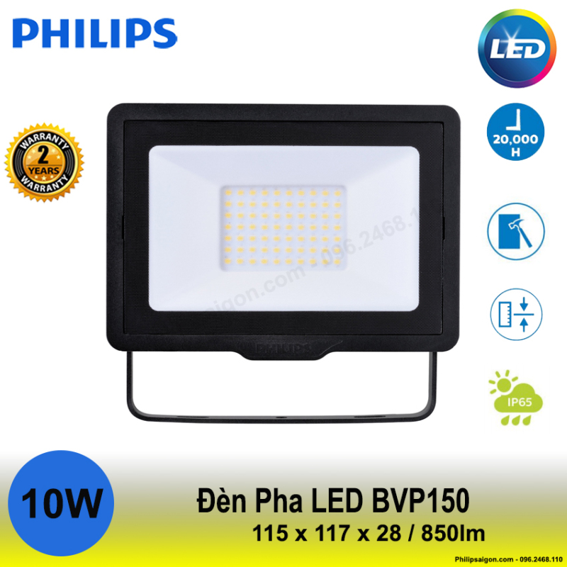 Đèn pha Philips Led BVP 150 10W ánh sáng Trắng / vàng / hoặc trung tính, Độ kín IP65, Vỏ nhôm đúc chắc chắn, mỏng gọn Driver tích hợp - 24 tháng bảo hành - PhilipSaigon