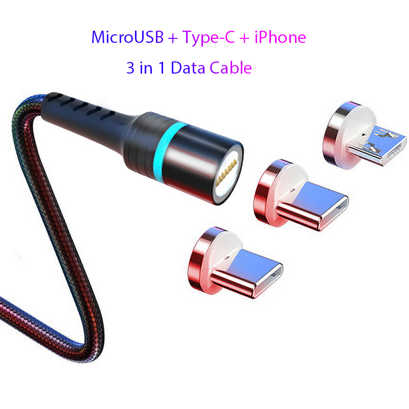 5A Fast Charging Cable 3 in 1 Micro Usb / Type-C / apple usb Magnetic USB Cable Data Cable with Led Light for iPhone Cable/android samsung/xiaomi/huawei/vivo/oppo