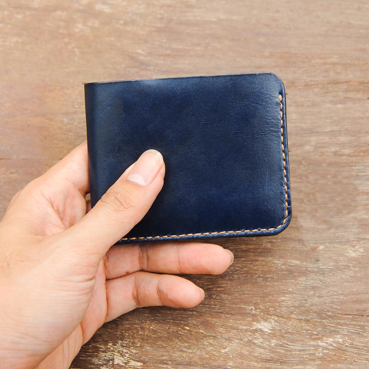 Ví da bò Unisex - Da bò thật - Đồ da Handmade - Xanh Navy DB008