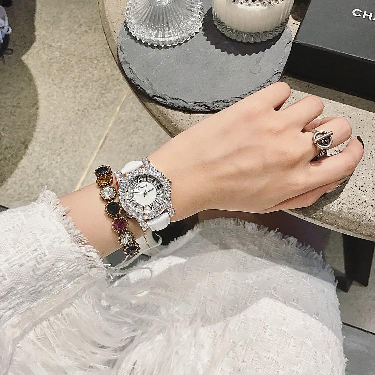 [HCM]Đồng hồ nữ DIMINI dây da mềm mặt nạm kim cương