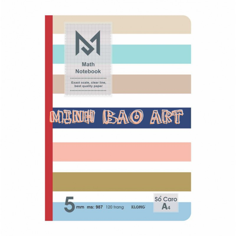 Sổ may KLONG Caro A4 Math Notebook 120 trang; MS 987