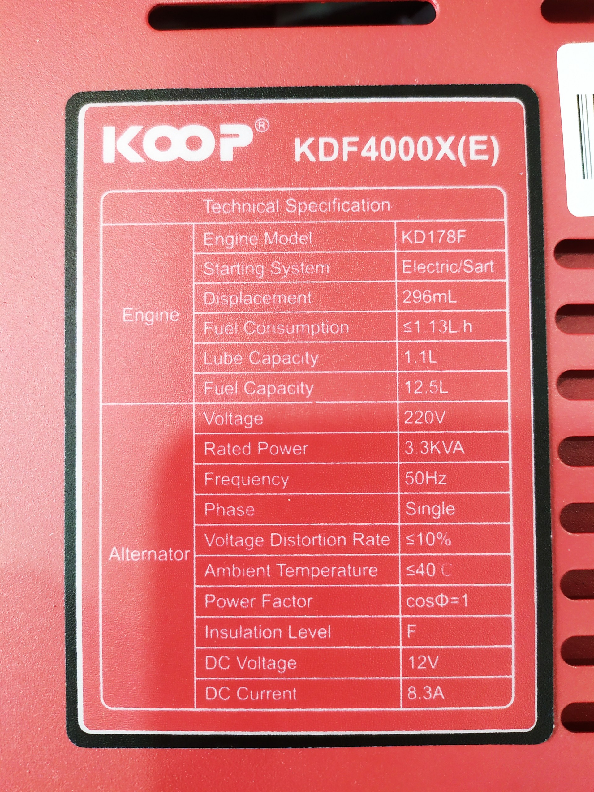 Máy Phát Điện Chạy Dầu 3kVA Koop KDF4000X