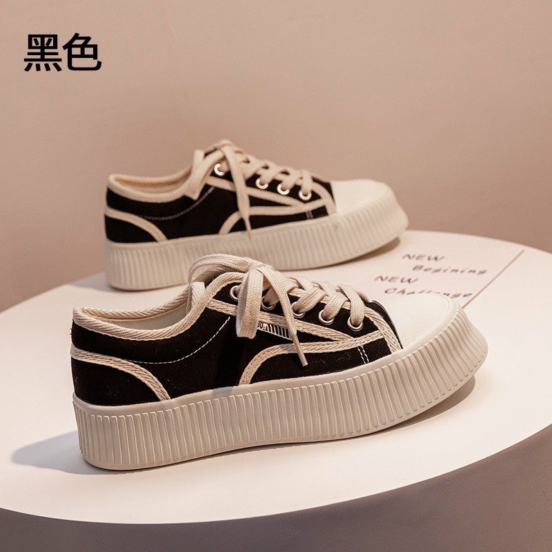 Giày thể thao nữ VK độn đế 4cm viền kẻ chất liệu vải canvas siêu đẹp mẫu mới phong cách thời trang hàn quốc hot trend 2022 giày sneaker nữ giá rẻ đế bằng giày bata nữ đi học
