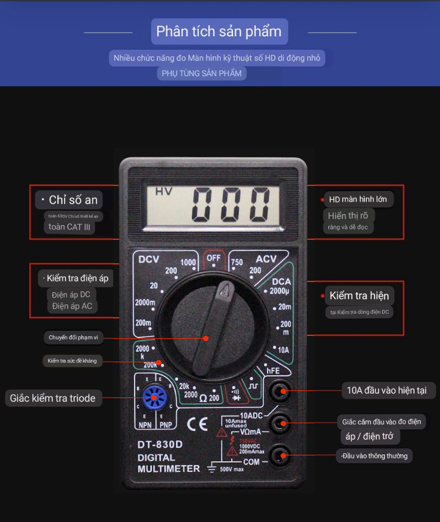 DT-830D Handheld LCD Voltmeter Ammeter Ohm Digital Multimeter Tester(Intl)